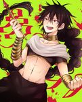  black_hair jewelry judal kudou_(90n) long_hair magi_the_labyrinth_of_magic male_focus midriff neck_ring open_mouth red_eyes solo teeth 