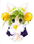  animal_ears animal_hat bangs bell bell_collar cat_ears cat_hat closed_mouth collar dejiko di_gi_charat gloves green_eyes green_hair hair_bell hair_between_eyes hair_ornament hat jingle_bell koge_donbo looking_at_viewer puffy_short_sleeves puffy_sleeves short_hair short_sleeves smile solo upper_body white_background white_gloves 