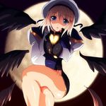  alternate_hair_color bad_id bad_pixiv_id black_wings blonde_hair blue_eyes chin_rest crossed_legs detached_wings fingerless_gloves fukudori full_moon gloves hair_ornament hand_on_own_face hand_on_own_thigh hat looking_at_viewer lyrical_nanoha mahou_shoujo_lyrical_nanoha_strikers moon multiple_wings shaded_face short_hair sitting solo thighs unison wings x_hair_ornament yagami_hayate 