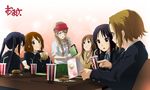  71 :t akiyama_mio black_eyes black_hair blonde_hair blue_eyes blush braid brown_eyes brown_hair cup disposable_cup eating employee_uniform fast_food_uniform food food_on_face french_fries glasses hair_ornament hairband hairclip hamburger hirasawa_yui indoors k-on! kotobuki_tsumugi multiple_girls nakano_azusa official_style plate polo_shirt school_uniform sitting smile soda table tainaka_ritsu teacup tray twin_braids twintails uniform visor_cap yamanaka_sawako 