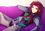  ahoge coat couch enoo kressen_(wild_arms) long_hair male_focus pants purple_eyes red_hair sidelocks sitting smile solo wild_arms wild_arms_xf 