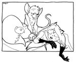  back_rub black_and_white canine fanservice_fox female fox male massage modest_mouse monochrome mouse nude razzek rodent 
