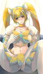  blonde_hair bow breasts choker covered_nipples cure_sunshine elbow_gloves gloves hair_ribbon heart heartcatch_precure! highres large_breasts long_hair magical_girl midriff moriya myoudouin_itsuki navel precure ribbon skirt smile solo super_silhouette_(heartcatch_precure!) twintails yellow yellow_bow yellow_choker yellow_eyes yellow_skirt 