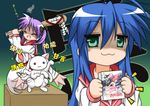  :3 ^_^ akemi_homura baseball_bat box closed_eyes crossover gaketsu highres hiiragi_kagami izumi_konata kaname_madoka katou_emiri kyubey long_hair lucky_star mahou_shoujo_madoka_magica md5_mismatch mole mole_under_eye multiple_girls musical_note ofuda on_box pink_neckwear purple_hair ryouou_school_uniform school_uniform seiyuu_connection serafuku shaded_face skull_and_crossbones you_gonna_get_raped 