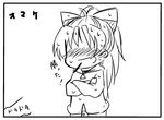  blush comic food greyscale kamata_yuuya long_hair lowres mahou_shoujo_madoka_magica monochrome pocky sakura_kyouko solo translated 