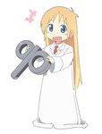  blonde_hair blue_eyes blush ixy labcoat laughing long_hair md5_mismatch necktie nichijou official_style orange_hair professor_shinonome simple_background solo winding_key 