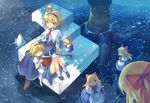  alice_margatroid alice_margatroid_(pc-98) blonde_hair blue_eyes book doll dual_persona fred04142 hairband lap_pillow long_hair multiple_girls reading shanghai_doll short_hair sitting time_paradox touhou touhou_(pc-98) water 