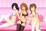  black_bra black_eyes black_hair black_legwear black_panties blush bra breasts brown_eyes brown_hair cleavage couch extra front-tie_top heart heart_pillow k-on! lingerie long_hair md5_mismatch medium_breasts multiple_girls navel okada_haruna panties pillow pink_legwear polka_dot polka_dot_bra satou_akane shian_(my_lonly_life.) short_hair side-tie_panties side_ponytail sitting smile striped striped_bra striped_panties tachibana_himeko thighhighs underwear underwear_only white_legwear 