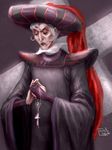  1boy claude_frollo disney eyes_closed frollo hat male male_focus pale_skin pixiv pixiv_thumbnail priest resized rosary solo white_hair 