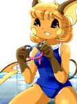  brown_eyes face_markings female g-sun goggles hair orange orange_hair pok&eacute;mon pok&eacute;morph raichu short_hair solo swimsuit tail 