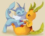  duo eeveelution kururi_itachi leaf_tail leafeon nintendo pok&#233;mon pok&eacute;mon satomisato straw tail vaporeon video_games 