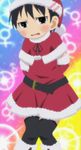  black_hair blush christmas crossdressing embarrassed hat highres male_focus mitsudomoe non-web_source santa_costume santa_hat satou_shin'ya solo stitched thighhighs third-party_edit 