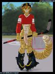  balls big_penis bottomless feline fluffy_tail gideon green_eyes hockey_stick inline_skates male penis sheath solo street_hockey tail vein 