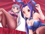  animal_ears blue_hair bunny_ears bunnysuit idolmaster idolmaster_(classic) long_hair miura_azusa multiple_girls pantyhose red_eyes rumil shijou_takane silver_hair thighs 