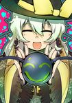  :d =_= absurdres asakawa_remon closed_eyes green_hair hat highres komeiji_koishi open_mouth short_hair smile smiley_face solo sun_hat third_eye touhou 