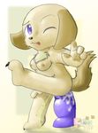  anal anal_penetration breasts chest_tuft cub cute_yiff dildo female lunecheetah nipples one_eye_closed peeing penetration sex_toy solo tongue watersports wink 
