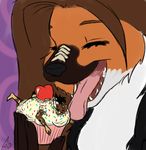  &hearts; &lt;3 blush brown_hair canine cat cupcake cute eating eyes_closed feline female fingers food hair happy head holidays icing kyuushi lynx male mammal maned_wolf mi micro open_maw shocked size_difference sprinkles tail teeth tongue trapped valentine's_day valentines_day vore wolf 