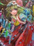  aboooo bad_id bad_pixiv_id blonde_hair bow flandre_scarlet hat hat_bow looking_at_viewer oil_painting_(medium) red_eyes short_hair slit_pupils solo touhou traditional_media wings 