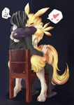  &hearts; anthro aroused artist_request blush breasts canine chair cleavage clothed clothing covering digimon do_not_want duo female fluffy fox furry hug human insistent interspecies love male mammal mastery_position renamon sitting straddle straddling straight tonta unknown_artist 