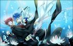  akaito bad_id bad_pixiv_id blue_hair holding_hands kaito male_focus multiple_boys red_hair vocaloid water witchonly 