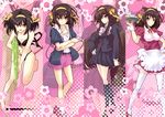  alternate_costume bikini brown_eyes brown_hair casual hair_ribbon hairband kouyouen_academy_uniform multiple_persona ribbon school_uniform short_hair suzumiya_haruhi suzumiya_haruhi_no_shoushitsu suzumiya_haruhi_no_yuuutsu swimsuit thighhighs urabi_(tomatohouse) waitress water_gun zoom_layer 