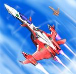  airplane bad_id bad_pixiv_id canards flying isamu_dyson jet macross macross_frontier macross_frontier:_sayonara_no_tsubasa masatoshi mecha no_humans oekaki s.m.s. saotome_alto spoilers variable_fighter yf-19 yf-29 