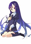  bad_id bad_pixiv_id dress hair_ornament hairclip highres jewelry kannagi long_hair necklace nun purple_eyes purple_hair shigure_(crimsonlover) smile socks solo zange 