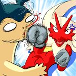  action angry black_eyes blaziken blood breasts claws comic female fight g-sun hair long_hair long_white_hair male nosebleed pok&eacute;mon punch red tan typhlosion white_eyes white_hair 