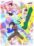  2boys barefoot black_hair brown_hair full_body hyuuga_neji konomine multiple_boys naruto rock_lee tenten 