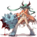  aht cloak fighting_stance horns huge_weapon long_hair mace monster_girl radiant_historia satyr solo weapon yatuki 