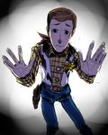  cowboy disney gradient gradient_background male male_focus pixiv sad sheriff_woody solo toy_story western white_background woody 