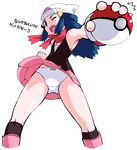  bad_id bad_pixiv_id beanie black_legwear blue_eyes blue_hair boots bow bow_panties hat hikari_(pokemon) holding holding_poke_ball kotomozou long_hair one_eye_closed panties pink_bow pink_footwear pink_scarf pink_skirt poke_ball poke_ball_(generic) pokemon print_hat scarf skirt solo thighhighs underwear upskirt white_hat white_panties 