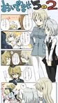  animal_ears blonde_hair blue_eyes brave_witches brown_eyes comic ear_wiggle edytha_rossmann eila_ilmatar_juutilainen green_eyes grin haruichi_(sazanami_complex) highres long_hair military military_uniform multiple_girls nikka_edvardine_katajainen pantyhose punching sanya_v_litvyak short_hair silver_hair smile strike_witches translated uniform waltrud_krupinski white_legwear world_witches_series 