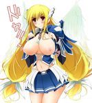  :&gt; angel_wings astraea blonde_hair blush breasts large_breasts long_hair nipples skirt sora_no_otoshimono wings 