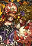  bad_id bad_pixiv_id blonde_hair bow brown_hair chain claws crossed_arms cuffs fang grin hair_bow horn horns hoshiguma_yuugi ibuki_suika long_hair multiple_girls muscle scar shackles smile star teeth touhou warainaku 