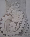  claws deeplydisturbd grin looking_at_viewer male muscles on_back reptile scalie sketch snake solo tail thong 