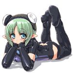  ass bad_id bad_pixiv_id blue_eyes busou_shinki dd_(ijigendd) doll_joints elbow_gloves elf gloves green_hair maryceles pointy_ears short_hair simple_background solo thighhighs 