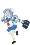  bag blue_hair ikamusume izumi_(hsls) school_uniform serafuku shinryaku!_ikamusume solo tentacle_hair transparent_background 