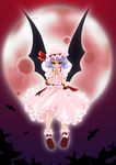  bat bat_wings fangs hat ko-chin moon purple_hair red_eyes red_moon remilia_scarlet short_hair solo touhou wings 