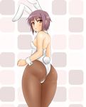  animal_ears ass bangs blush bunny_ears bunny_tail bunnysuit leotard looking_back nagato_yuki pantyhose purple_hair short_hair solo suzumiya_haruhi_no_yuuutsu tail thighs yellow_eyes yukirin_(nagatoyuki_ibukifuko) 