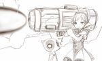  1girl ajiameba alternate_weapon crossover deadpool drill_hair firing gun hat huge_weapon lineart magical_girl mahou_shoujo_madoka_magica marvel marvel_vs._capcom monochrome parody sketch tomoe_mami weapon 