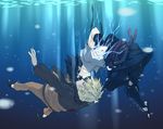  black_hair blonde_hair blue_eyes electricity eye_contact face-to-face hinell looking_at_another male_focus multiple_boys naruto naruto_(series) uchiha_sasuke underwater uzumaki_naruto water 