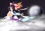  bad_id bad_pixiv_id bare_back bare_shoulders black_eyes black_hair breasts chang'e chinese_clothes earrings fog full_moon goddess hair_ornament hair_ribbon jewelry looking_back medium_breasts moon night night_sky original outstretched_arm ribbon rotix sideboob sky solo 