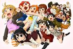  6+girls :d antenna_hair black_legwear blush chiba_yuudai everyone hair_bun itou_shiori kaieda katou_mayumi kuriyama_aiko looking_at_viewer marui_futaba marui_hitoha marui_mitsuba marui_soujirou matsuoka_sakiko mitsudomoe miyashita multiple_boys multiple_girls ogata_airi open_mouth round_teeth satou_shin'ya simple_background smile sugisaki_marina sugisaki_miku sugisaki_ryuuta teeth thighhighs toshi_(anime_coloring) white_background yabe_satoshi yoshioka_yuki zettai_ryouiki 