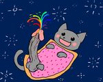  black_eyes cat cat_bountry cum feline food hyper male mammal nyan_cat penis poptart rainbow rainbow_cum rule_34 solo space stars what 