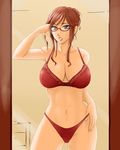  bra breasts brown_hair cleavage copyright_request curvy futon_suki glasses large_breasts lingerie mature panties solo underwear underwear_only 