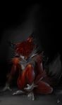 canine chest_tuft crouching dark darkthur eyes_closed fox male nude phong_shading piercing red solo tail 