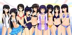  9girls akiyama_mio amagami animal_ears asobi_ni_iku_yo! ayatsuji_tsukasa beatmania beatmania_iidx bikini black_hair character_request crossover eye_patch eyepatch flower futaba_aoi gokou_ruri highres hime_cut hyuuga_hinata k-on! lilith_(beatmania_iidx) multiple_girls naruto ore_no_imouto_ga_konna_ni_kawaii_wake_ga_nai sakamoto_mio saten_ruiko sonohara_anri strike_witches swimsuit to_aru_kagaku_no_railgun to_aru_majutsu_no_index 