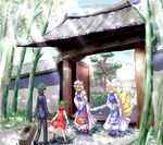  3girls bowing chen closed_eyes hands_in_opposite_sleeves hat multiple_girls ryosios touhou yakumo_ran yakumo_yukari zun 