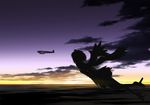  aircraft airplane c6n_saiun cloud flying geta rokuwata_tomoe shameimaru_aya short_hair silhouette sky solo sunset tengu-geta touhou wings world_war_ii 